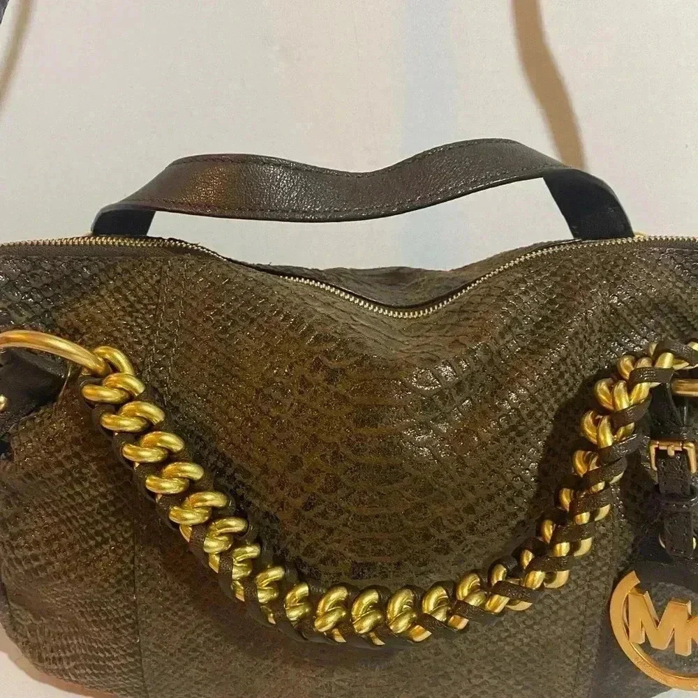 Michael kors brown leather suede satchel handbag - Picture 3 of 13